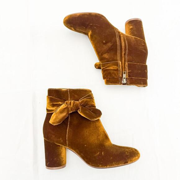 Madewell The Esme Bow Boot Brown VelvetBlock Heel Bootie K5289 Size 6 - Picture 5 of 6